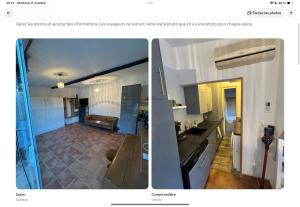 two pictures of a kitchen and a living room at Studio au calme avec jardin in Gardanne