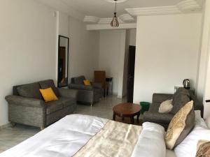 a living room with couches and a couch and chairs at Residence samba in Douala