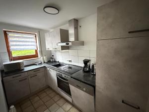 a kitchen with a stainless steel refrigerator and a window at Apartment HESS in Rust +4 photos