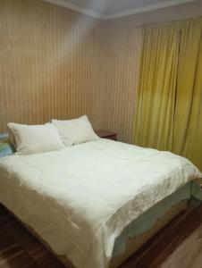 a large white bed in a room with a window at Parcela “El Nogal” in Manzanar