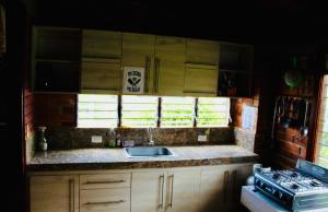 a kitchen counter with a sink and a stove at Finca Lago Calima in Yotoco +20 photos