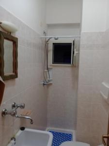 a bathroom with a shower and a toilet and a window at La Suite in Torrevecchia Teatina
