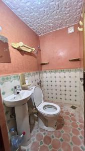 a bathroom with a toilet and a sink at Gite Panorama in Imlil +44 photos