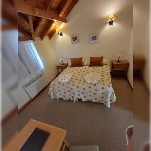 a bedroom with a bed and two tables in it at Hotel del cerro in Caviahue
