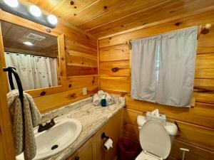 オカラにあるLuxury Cabin 12の洗面台、トイレ、鏡のあるバスルーム