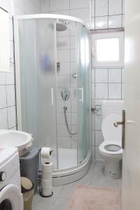 a bathroom with a shower with a toilet and a sink at Kuća za odmor Ana in Oklaji