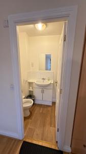 a bathroom with a toilet and a sink at Wilmer House on Drum Road in Eastleigh