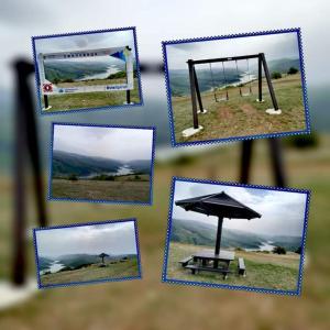 a collage of pictures of a picnic table and an umbrella at Vila Kostadinovic in Pirot