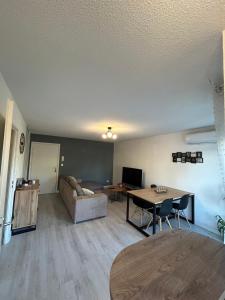 a living room with a couch and a table at T2 cosy, calme et 2 Parking privé avec Piscine in Toulouse