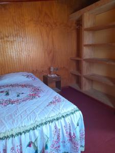 a bedroom with a bed and a book shelf at cabaña milita in Chile Chico