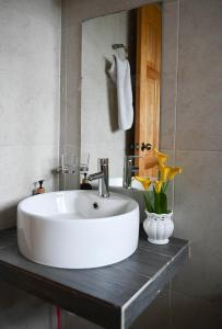 a white sink on a counter in a bathroom at San José del Pacífico- Cabañas Camino al Cielo 2 in San Mateo Río Hondo