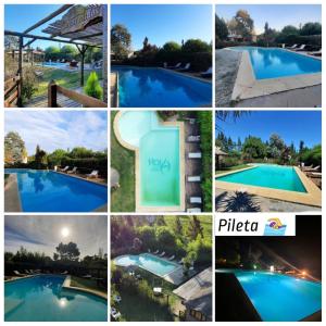 a collage of pictures of a swimming pool at Casas de Campo Hoja in Chascomús