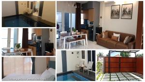 a collage of photos of a living room and a house at AIRO Villas in Sultan Syarif Kasim II International Airport