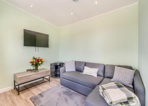 ein Wohnzimmer mit Couch und Fernseher in der Unterkunft Calvesland Hideaway in Manorbier
