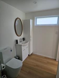 a bathroom with a toilet and a sink and a mirror at Cold Ebb Mountain View Homestay 