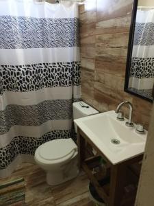 un baño con inodoro y lavabo en Camping El Chañar, en Jocolí Viejo 18 fotos más