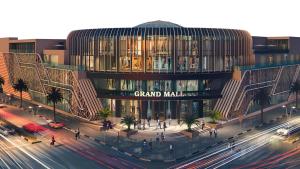 バトゥミにあるNew Orbi City Towersの通りのある大きなショッピングモールのレンダリング