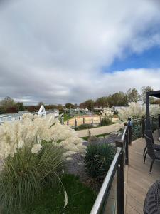 a deck with chairs and plants on aestead at Meadow Banks Combe Haven in Hastings