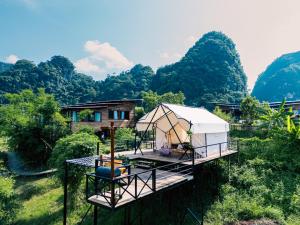 an aerial view of a house with a gazebo at Michi Camp Lạng Sơn in Hữu Lũng