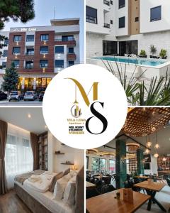 a collage of photos of a hotel with the ms logo at POOL RESORT Vila Lena - Lux residence apartman 1 in Vrdnik