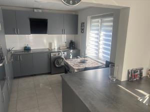 een keuken met grijze kasten en een aanrecht bij Souki in Geispolsheim +10 foto's