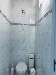 a bathroom with a white toilet and a sink at Au petit Clocher - vakantiehuis Ardennen in Ferrières +28 photos