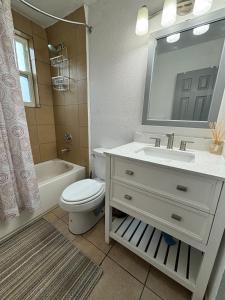 Un baño con lavabo, inodoro y espejo. en Private Cozy Apartment, en Jacksonville 13 fotos más