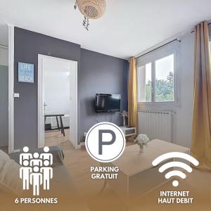 a rendering of a living room with a dining room at Le Cosy Genin - 3 Chambres Bureaux Parking in Lyon