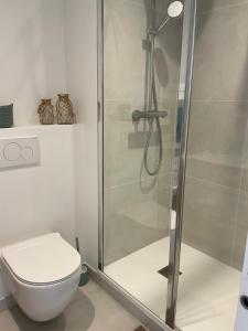 キャヴァレール・シュル・メールにあるStudio moderne centre-ville proche plageのシャワーとトイレ付きのバスルーム