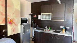 a kitchen with a sink and a refrigerator at Studio F210 - Bulharsko in Aheloy