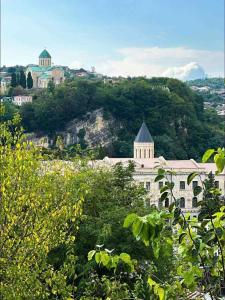 un bâtiment au sommet d'une colline avec des arbres dans l'établissement 7 Doors - Boutique Apartments in Kutaisi, à Koutaïssi