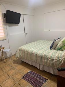 een slaapkamer met een bed en een flatscreen-tv bij Ghislaine in Iquique