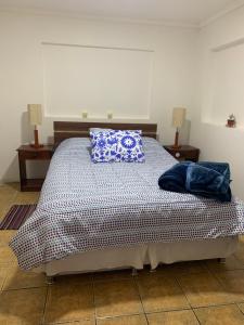 een slaapkamer met een bed met twee kussens erop bij Ghislaine in Iquique