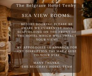 Certifikát, hodnocení, plakát nebo jiný dokument vystavený v ubytování The Belgrave Hotel Tenby