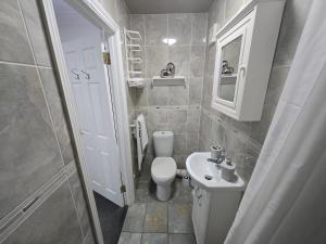 a small bathroom with a toilet and a sink at Haybow Farm Accommodation in Rolstone +29 photos