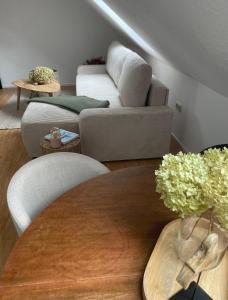 バート・シャラーバッハにあるAll Homes Apartmentsのテーブルとソファのあるリビングルーム