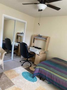 a bedroom with a bed and a desk and a mirror at 4182 Thistle cir in Virginia Beach