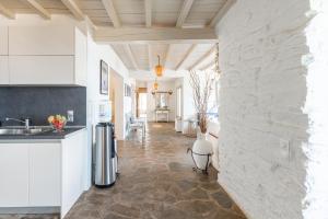 a kitchen with a refrigerator and a counter top at Villa Néréides in Koundouros