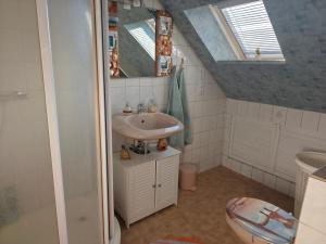 a bathroom with a sink and a mirror at Krämer-Bude in Oberkrämer
