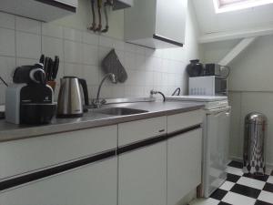 a kitchen with a sink and a microwave at Appartement Sint Jan in Den Bosch