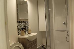 a bathroom with a toilet and a sink and a shower at Cozy Air-Conditioned - Central - Close to Train Station in Brive-la-Gaillarde +19 photos