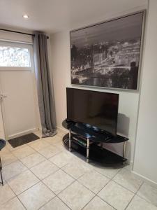 a living room with a large flat screen tv at La randonnée des vignobles in Essômes-sur-Marne