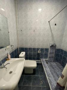 une salle de bain avec toilettes, lavabo et douche dans l'établissement Green Hotel, à Tachkent 35 autres photos