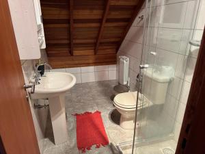 Un baño pequeño con inodoro y lavabo. en Apartamento Petri Bavaria, en Gramado 11 fotos más