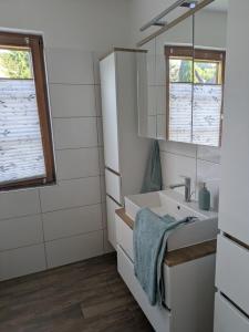 a bathroom with a sink and a mirror at Haus am Fluss in Kirchberg am Wechsel