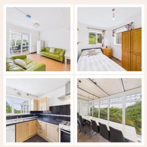 four pictures of a kitchen and a living room at Spacious 5 BR Brighton Home with Parking in Brighton & Hove
