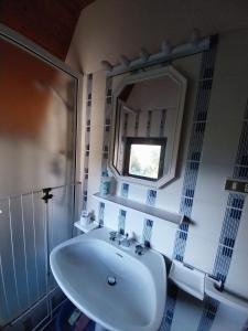 a bathroom with a sink and a mirror at Casa Claudia in Carano
