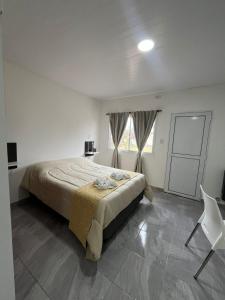 a bedroom with a large bed and a chair at Dormis Bajos Medanales in Victorica