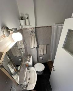 a small bathroom with a toilet and a sink at Excelente apartamento centrico, a una cuadra de la playa in Mar del Plata +3 photos