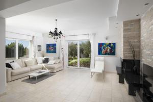 a living room with a couch and a fireplace at Villa Mason with Heated Pool and mini Wellness in Rovinjsko Selo